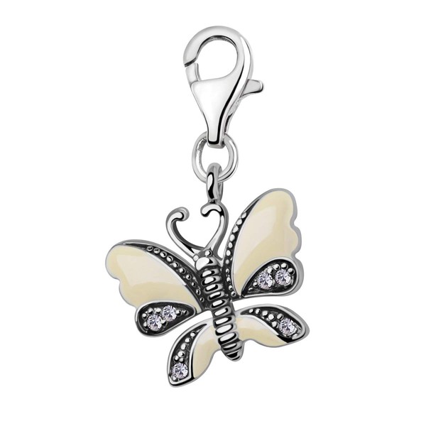 Quiges Enamel Butterfly Clip On Charm Pendant with Cubic Zirconia