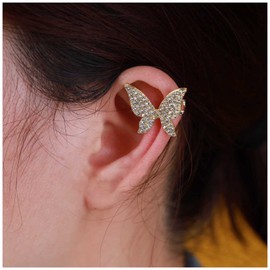 Yheakne Boho Cz Butterfly Cuff Earrings Gold Butterfly Ring Helix Earrings Non Pierced Clip on Earrings Minimalist Earcuffs Earring Jewelry for Women and Teen Girls (Gold)