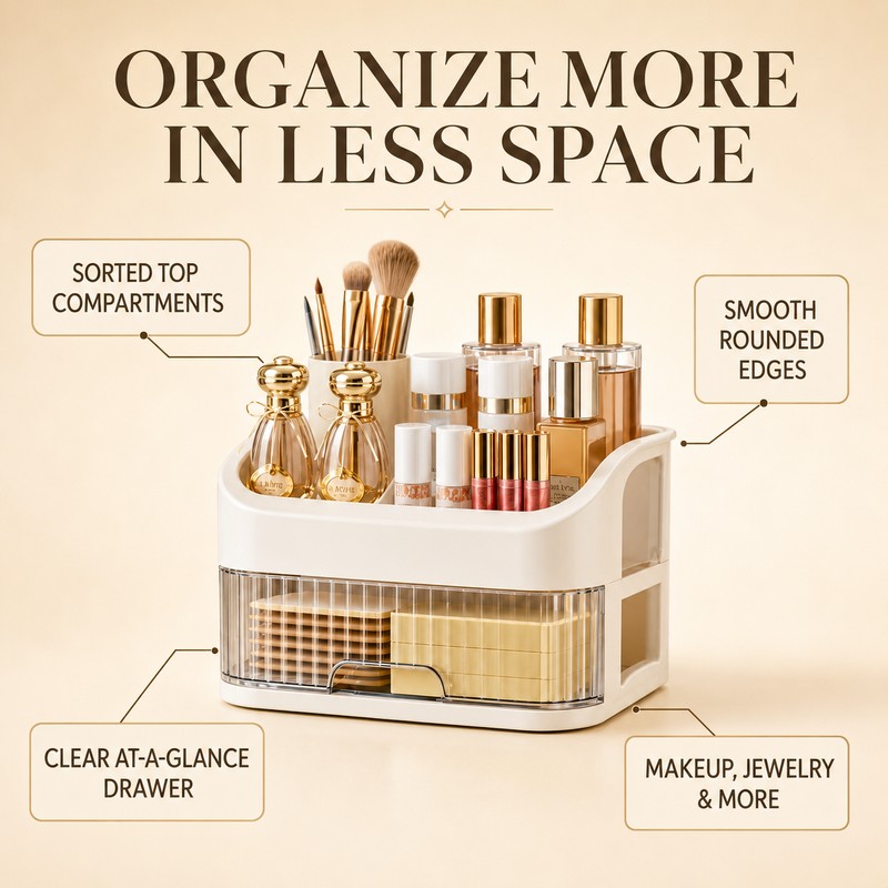 2-Layer Cosmetic Storage Box with Transparent Drawer