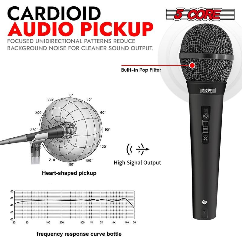 5Core XLR Microphone Dynamic Mic Karaoke Singing Studio Mics Handheld