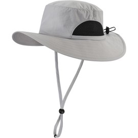 Magracy Kids Wide Brim Qiuck Dry Mesh Sun Hat UV Protection Bucket Hat Adjustable Light Grey