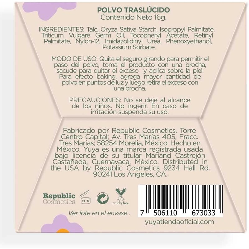 Yuya - Polvo Mate Traslúcido con Arroz y Avena 16g