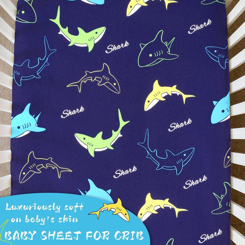 Fitted Crib Sheet for Boys Girls,Blue Shark,52x28 in