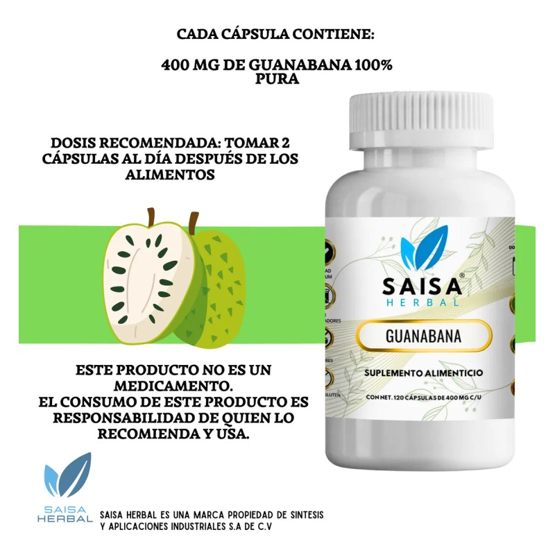 Guanabana 100% Pura Con 120 Cápsulas Saisa Herbal
