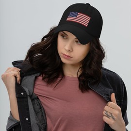 American Flag Dad Hat Style Cap Embroidered in The USA Patriotic Black
