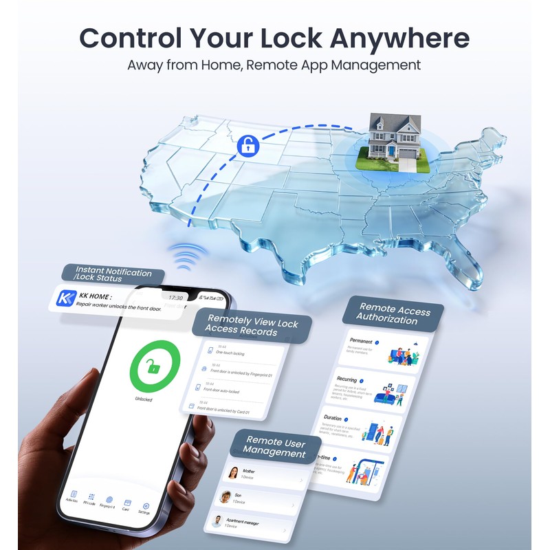 Veise VE027 Built-in Wi-Fi Smart Lock, Fingerprint Keyless Entry Front