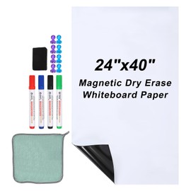 PATIKIL Magnetic Dry Erase Whiteboard Paper, 24"x40" Self Adhesive White Board Stickers for Wall Whiteboard Contact Paper Sheet with Marker, Magnetic Eraser and Magnets, White