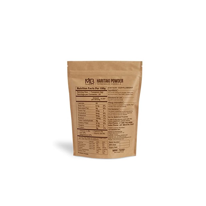 MB Herbals Haritaki Powder 3.5 oz / 100 Gram |