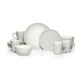 Gourmet Basics by Mikasa Aurora 16 Piece Dinnerware Set (Service For 4), Gray