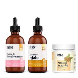 Hebbe - Kit Aceites Rosa Mosqueta Jojoba Karité  Antiedad  Líneas de Expresión  Equilibra Sebo  Regenera Piel                                         