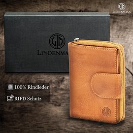 LINDENMANN Women's Purse Full Cowhide Leather Cognac, Cognac, Standard size