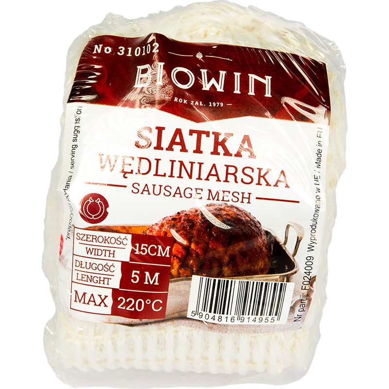 Browin 310102 Schinkennetz weiß, Fleischnetz, Elastische, Rollbraten Netz, 15 cm