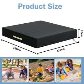 Robust Sandpit Cover, 120 x 120 cm, Square Sandpit Tarpaulin with Handle, Drawstring, Waterproof Sandpit Cover, Protective Cover for Sandpit, Pool, Patio, Garden Rouzin