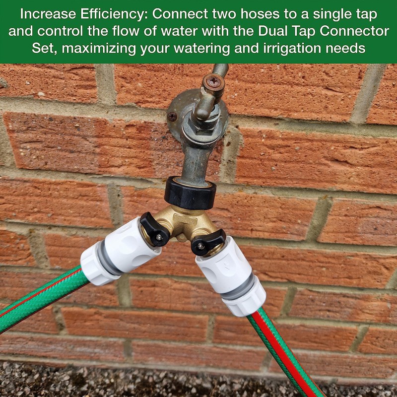 Premium Dual Tap Brass Connector Set with 2 Premium Hose