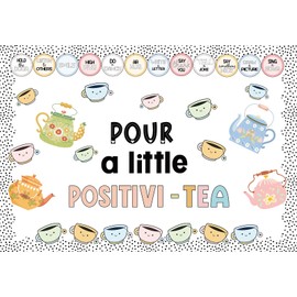 JarThenaAMCS 94Pcs Positivi-Tea Bulletin Board Set Motivational Paper Cutouts with 200Pcs Glue Points Kettle Teacup Bulletin Border Stickers for Classroom Office School Decor