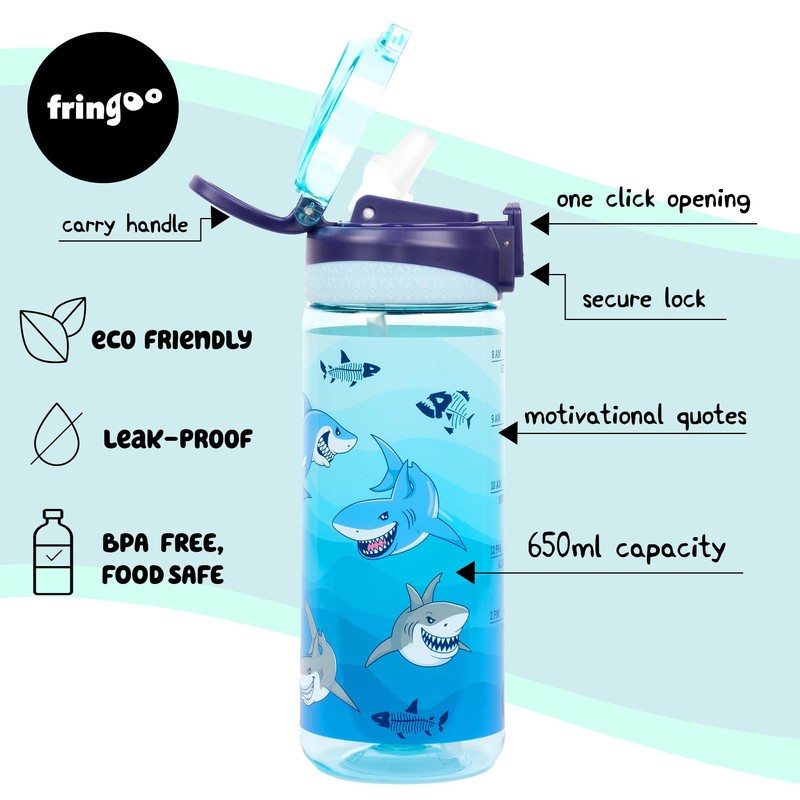 Fringoo - 650ml Kids Water Bottle - Carry Handle100% Leakproof