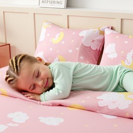 Twin Sheet Set for Kids Girls, 3-Piece Bed Sheet Set for Toddler, Soft Brushed Microfiber Bedding, Deep Pocket, Wrinkle & Fade Resistant, Pink Bunny