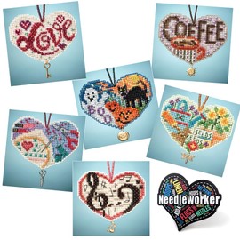 Love Hearts Beaded Counted Cross Stitch Kits, Set of 6 - Mill Hill Charmed Ornament Kits 2013 - Plus Decorative Needleworker Sticker