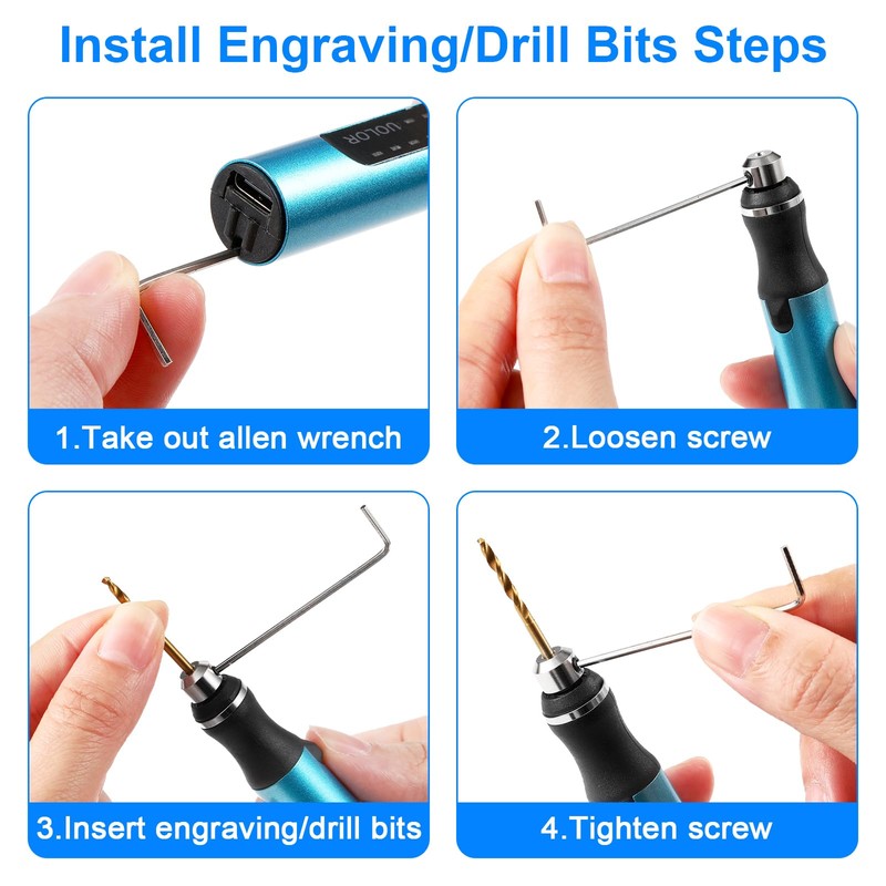 Uolor 3-Speed Cordless Mini Drill Pen, Rechargeable DIY Electric Hand