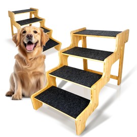 Dog Stairs/Dog Step with 4 Steps, Dog Stairs for High Beds Cars Couch, Durable Bamboo Pet Stairs for Small Medium Large Dogs,Can Support Large Dogs Weighing Up to 160 LB