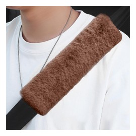 JUSTTOP 2 PCS Sheepskin Car Seat Belt Pads, Soft Fuzzy Auto Seatbelt Cushion Pads for Comfortable Driving, Wool Seat Belt Cover Protector for Shoulder and Neck, Car Accessories (Brown)