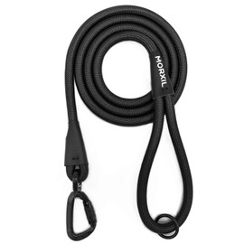 MORXIL Rope Dog Leash, 4 ft Heavy Duty Dog Leash with Aviation Aluminum Auto Locking Carabiner, Strong Nylon Dog Lead for Small, Medium, Large Dogs (Black, 4FT)