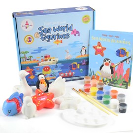 Kalakaram Paint Your Own 5 Figurines Painting Craft Kit for Kids, Sea World Theme Painting Set DIY Painting Kit for Kids, Pack of 5 Sea Animals with Acrylic Paints