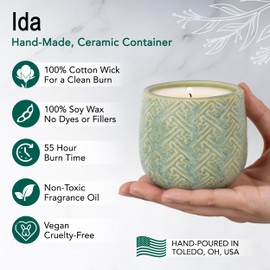 The Growing Candle, Coffee Scented, 10oz Ceramic Pot, Aromatherapy Candles, 100% Soy, Cream and Espresso Aroma for Home, Ida