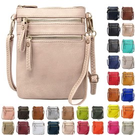 Solene Women's Faux Leather Organizer Multi Zipper Pockets Handbag With Detachable Wristlet Crossbody Bag-WU002(Nude)