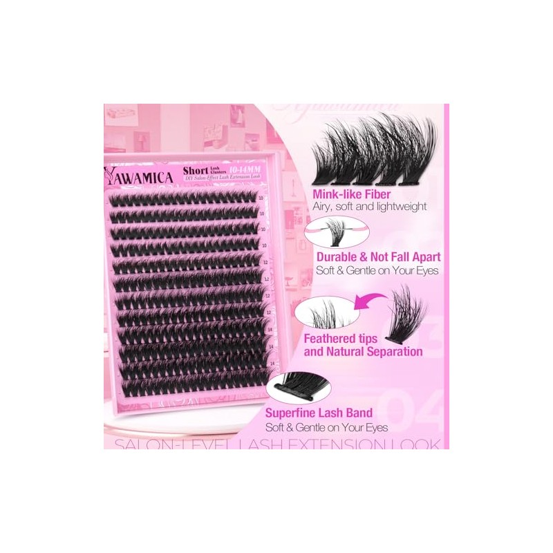 Yawamica Fluffy Lash Clusters 10-14mm Short Eyelash Clusters Thick 200D