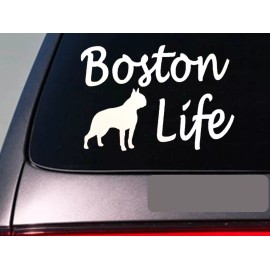 EZSTIK Boston life 6" sticker *E770* boston bulldog leash collar dog decal