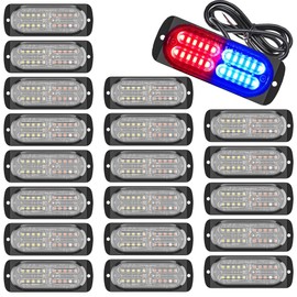 Leiboow 20-Pack Aluminum LED Strobe Light – 20 LEDs Per Light | 16 Flash & Steady Modes | Blue/Red Dual-Color Warning Lights | IP65 Waterproof – Ideal for Trucks, Trailers & Towing Vehicles
