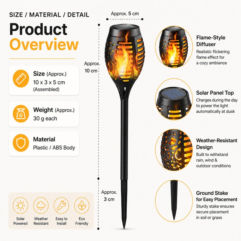 Solar Flame Torch Lights for Garden Decor – Flickering LED