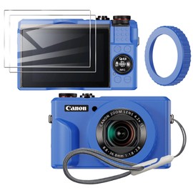 Case for Canon PowerShot g7x Mark ii Camera Removable Lens Cover, Adjustable Focal Length,Silicone Cover Rubber Soft Camera Case and G7x Mark ii Screen Protector 2Pcs -(Blue)