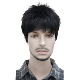 Lydell Men's Wig Natural Black/Brown Short Straight Hair Synthetic Full Wigs Darkest Brown