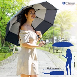 UV-Blocker Sun Umbrella UV Protection Travel Size - Auto Open - Double Vented Canopy - Windproof Sun Umbrella - 55+ UPF - 44"