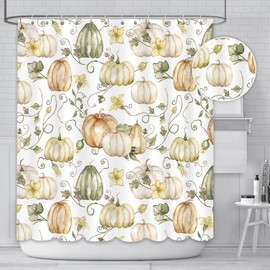 AIBIIN Autumn Shower Curtain Watercolor Fall Pumpkin Harvest Floral Bathroom Curtains for Wet Room Durable Polyester Material with 12 Hooks 180x180cm