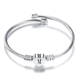 OutstandLong Initial M Letter Cuff Bracelet for Women Silver Alphabet Heart Expandable Charm Bracelets