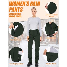 linlon Outdoor Women's Snow Ski Pants Soft Shell Fleece Lined Pants Water Resistant Camping Hiking Nylon Pants, Army Green 12