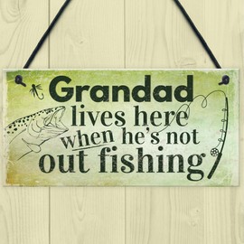 RED OCEAN Grandad Lives Here CARP Fishing Hanging Sign Fathers Day Dad Gone Fishing Gifts