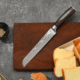 TONGMARU Bread Knife, 8 inch Professional High Carbon Razor Super Sharp German Stainless Steel - Kitchen Bread Knife with Ergonomic Forged PakkaWood Handle, with Luxury Gift Box, for family