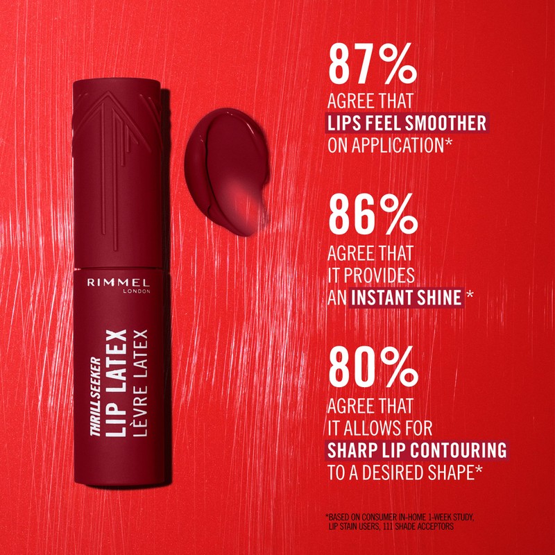 Rimmel London, Thrill Seeker Lip Latex, Rossetto liquido, Lucidalabbra, Colore