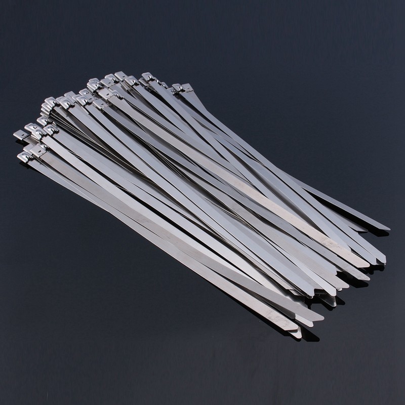 50pcs 12" Stainless Steel Exhaust Wrap Coated Self Locking Cable