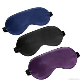 Sleep Mask Silk Eye Mask for Sleeping, Super Soft Blackout Eye Mask for Women Men, Adjustable Straps, Suitable for Travel, 3 Pack, Black-Purple-Navy
