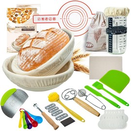 Bread Proofing Basket Set, 16pcs/set Including Round & Oval Banneton, Bread Lame, Sourdough Jar, Danish Whisk, Dough Scrapers, Bread Sling, Baking Supplies - Specification: 16pcs/set, Color: Multicolor
