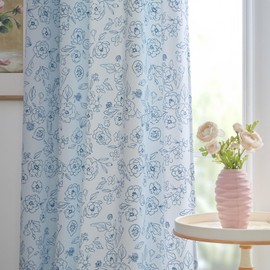 jinchan Floral Curtains for Kids Rooms 63 Inch Length Kids Curtains Nursery Curtains Cute Blue Printed Flower Curtains Light Filtering Window Curtains for Living Room Bedroom 2 Panels