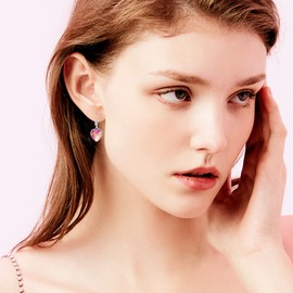 Heart Earrings Hanging 925 Sterling Silver Mermaid Stud Earrings Heart Leverback Earrings Hook Earrings for Girls Women Children, Sterling Silver