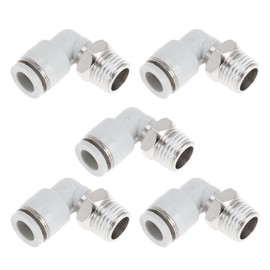 X AUTOHAUX Push to Connect Air Fittings 5/16" 90 Degree Air Line Quick Joint Plastic Nickel-Plated Copper 1/4" NPT 5 Pcs White Silver Tone