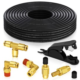 Air Line Service Replacement Kit for Air Bags Suspension,1/4" Air Line 32.8 FT PA Hose Tubing,1/4" Union Tee Elbow DOT Air Push To Connect Fittings, Schrader Valve (1/4”)