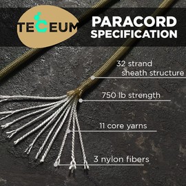 TECEUM Paracord Type IV 750 lb Coyote Brown – 200 ft – 4mm – Nylon Strong Tactical MIL–SPEC Parachute Cord – Survival Rope Emergency para Cord 11 Strands Core EDC Camping Hiking Military Gear 012a